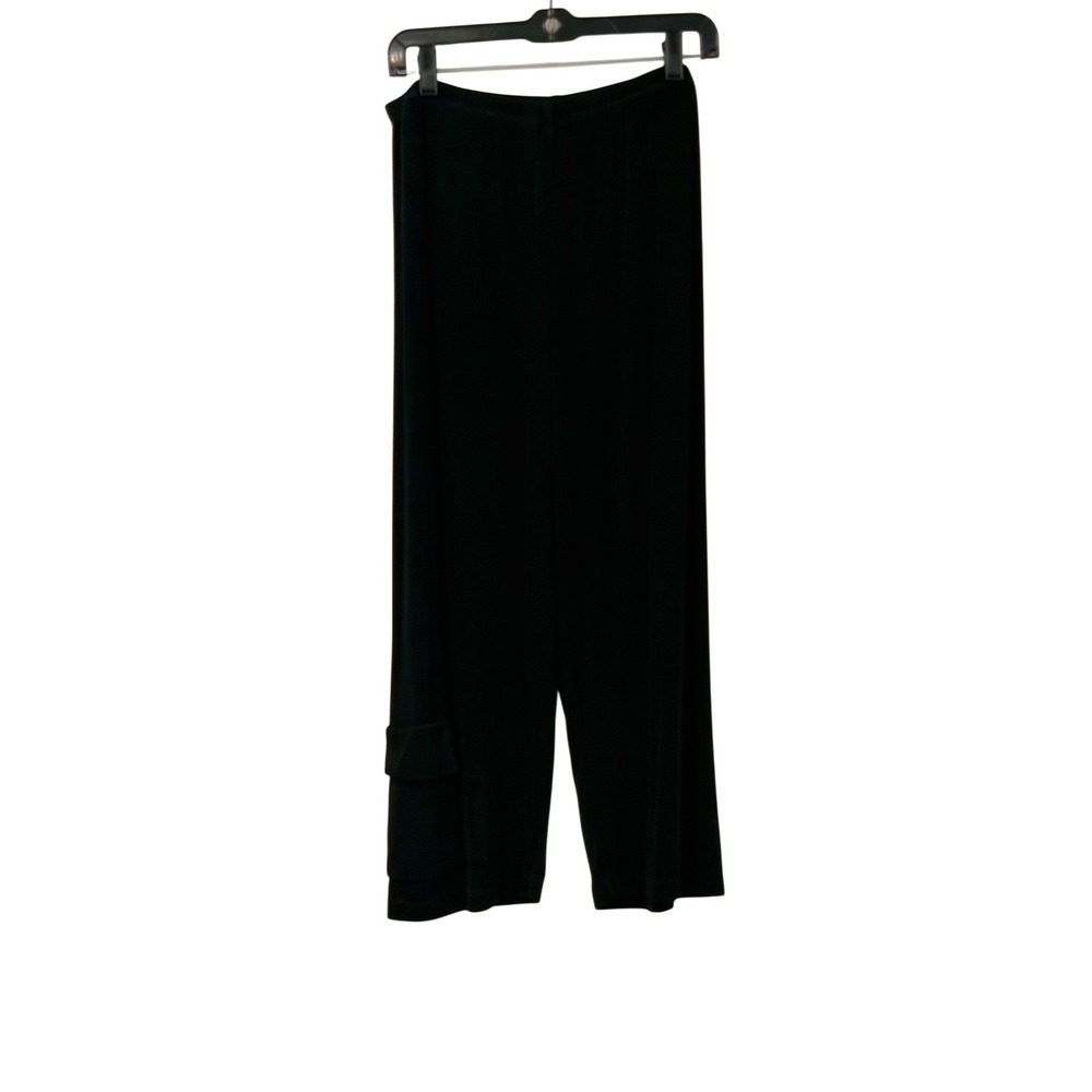 Chicos Travelers Black Wide Leg Cargo Pull On Ribbed Cropped Pants Size 2/Large
